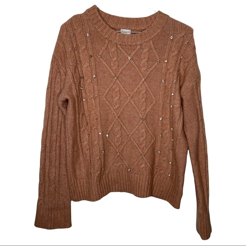 A New Day Rhinestone Cable Knit Oversized Peach Sweater Size Medium